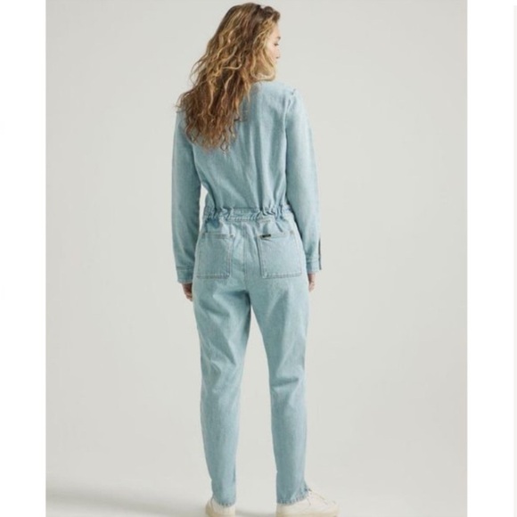 Lee Union-Alls Denim Coveralls Blue Light Wash Long Sleeve Zip Up size M - Picture 2 of 8